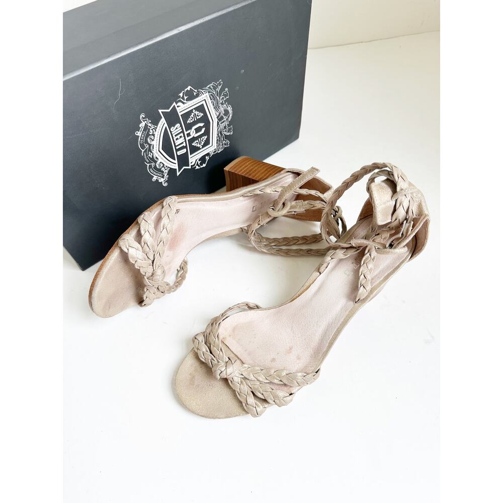 Silent D Raxiera Gold Braided Block Heel Sandals ANTHRO Size 8